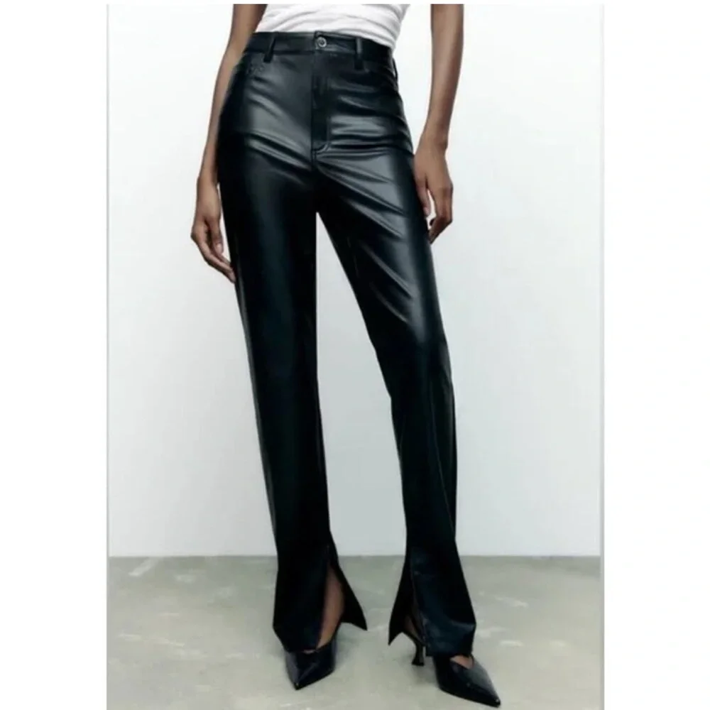 Zara Black Flare Leather Pants